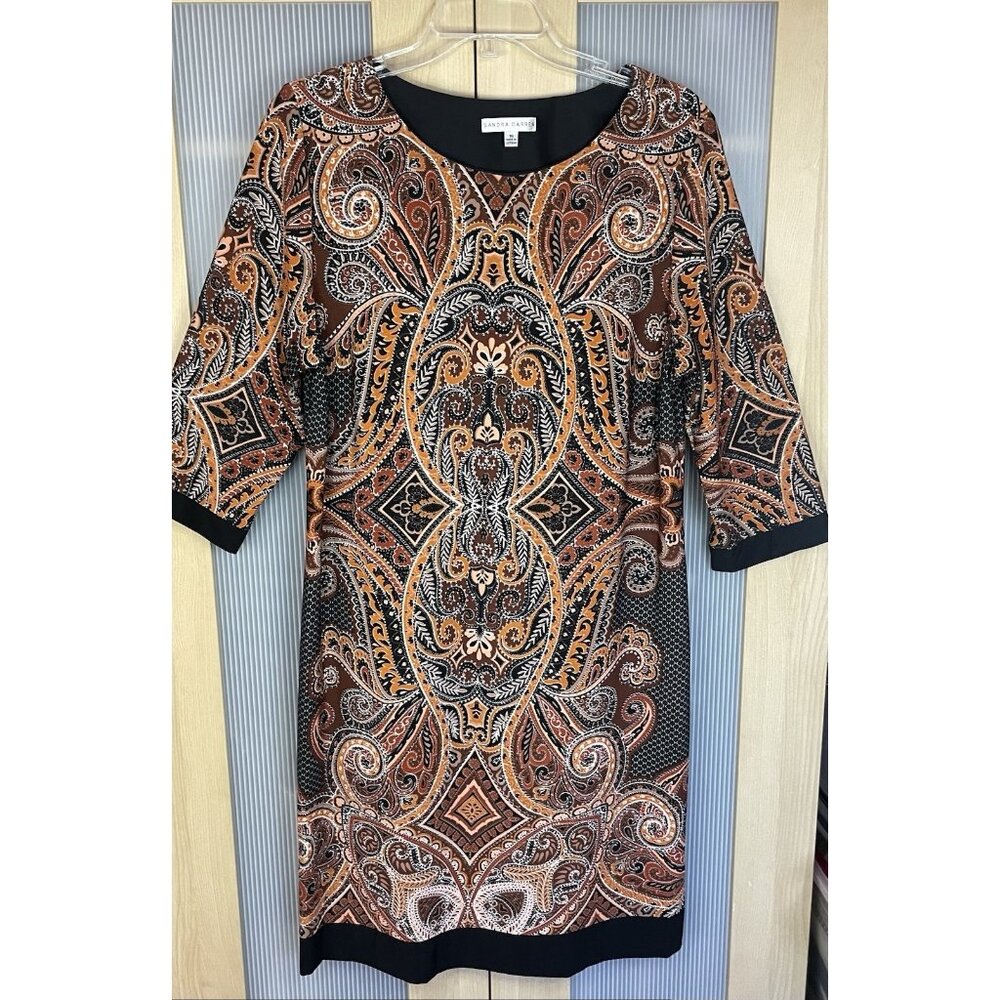 Sandra Darren Paisley Shift Dress Black Brown Sz 16 Party Career‎ Casual Boho